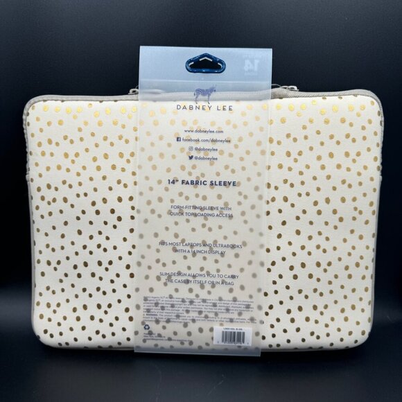 Dabney Lee fabric sleeve for laptops or Ultrabooks 14” white gold polka dots vel - Picture 8 of 12